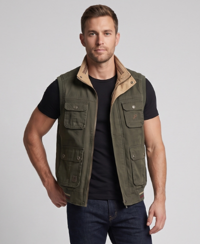 Herren Canvas-Utility-Weste mit Mehrfachtaschen, Stehkragen und leicht gefüttertem Innenfutter Echoarchiv