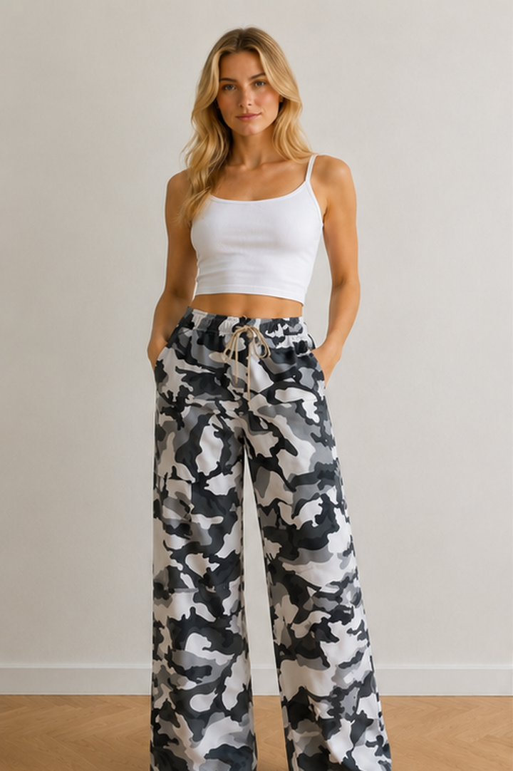 Damen Militär Tarnmuster Gemischte Chiffon Cargo Palazzo Hosen