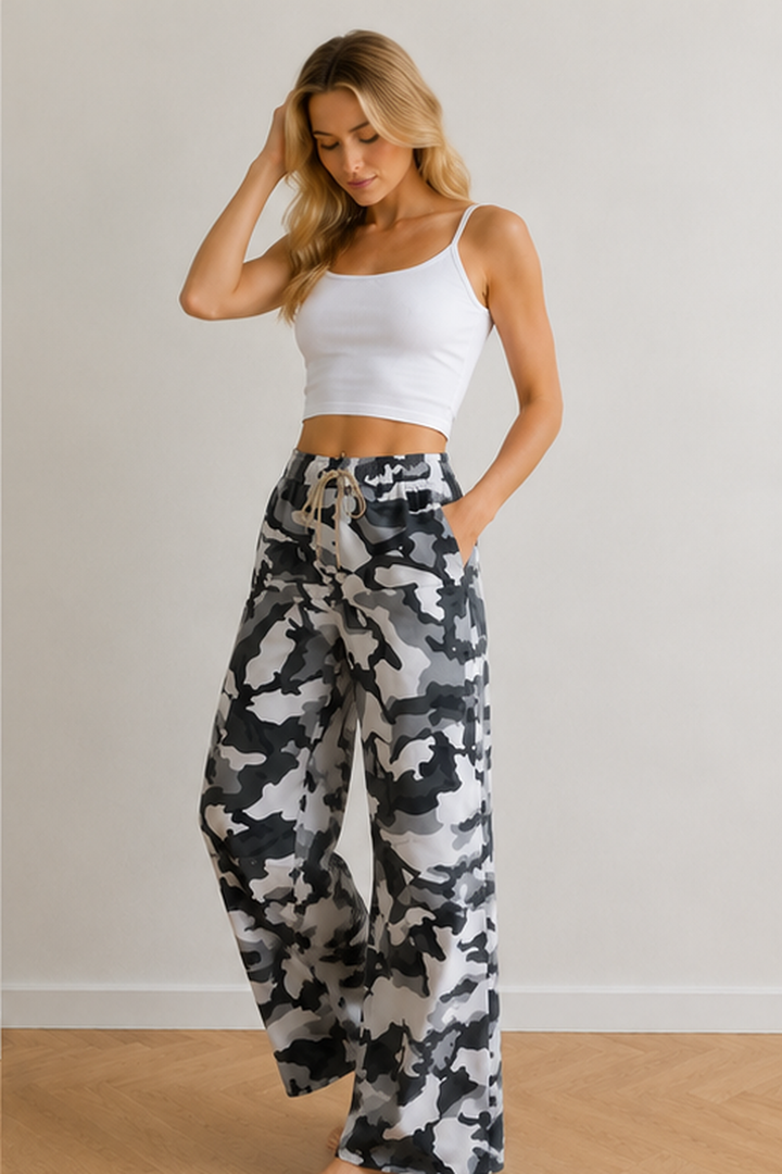 Damen Militär Tarnmuster Gemischte Chiffon Cargo Palazzo Hosen