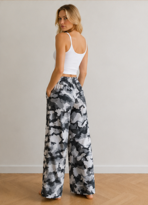 Damen Militär Tarnmuster Gemischte Chiffon Cargo Palazzo Hosen