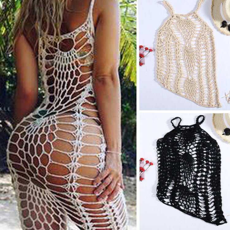 Damen Netz-Strandkleid mit ausgefallenen Lochmustern und tiefem Ausschnitt Echo Archiv