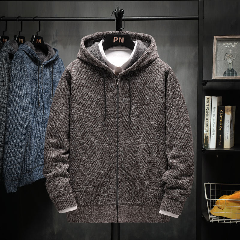 Herren kuschelige Fleecejacke mit Kapuze und praktischen Taschen Echoarchiv