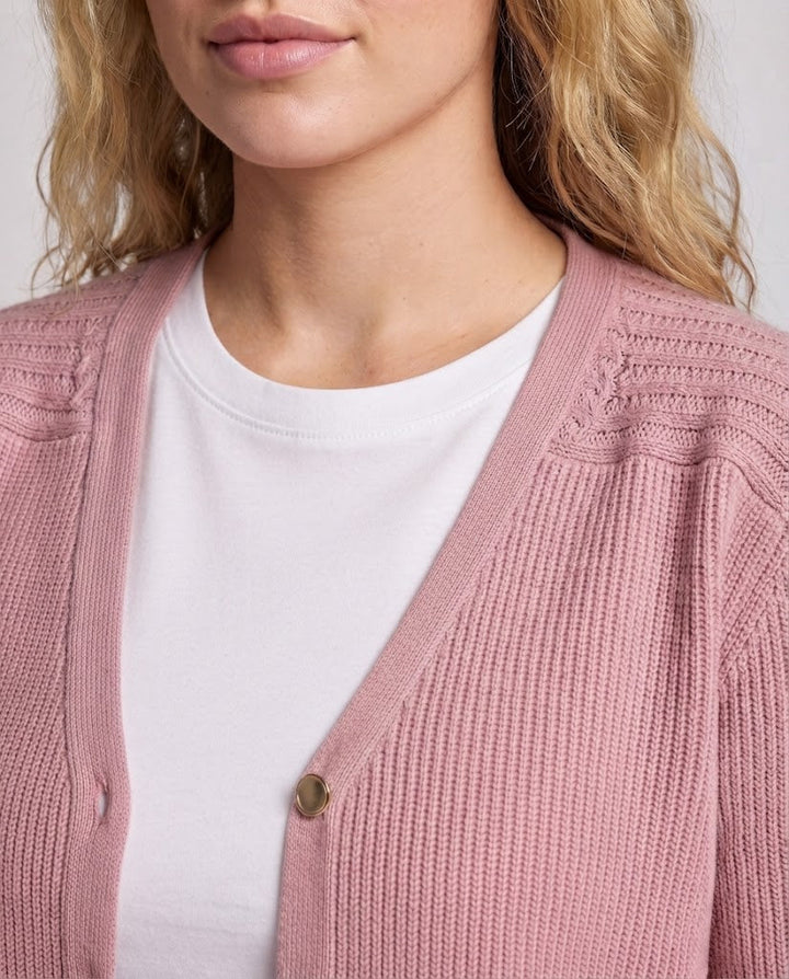 Damen Feinstrick-Cardigan mit V-Ausschnitt und goldenen Schmuckknöpfen Echoarchiv