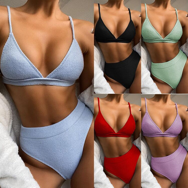 Damen Hochtailliertes Triangel-Bikini-Set mit Rippstruktur Echo Archiv