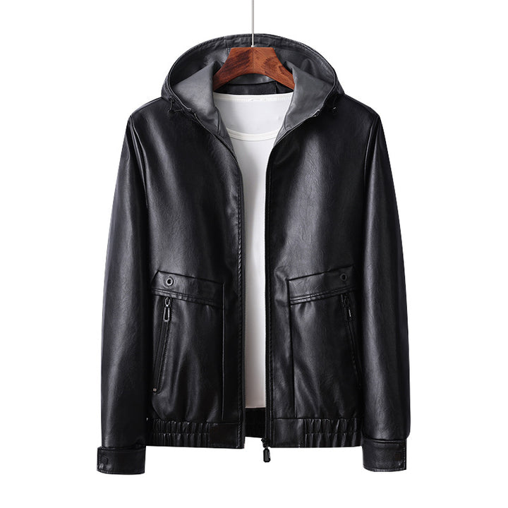 Herren leichte Kunstlederjacke mit Kapuze und praktischen Reißverschlusstaschen Echoarchiv