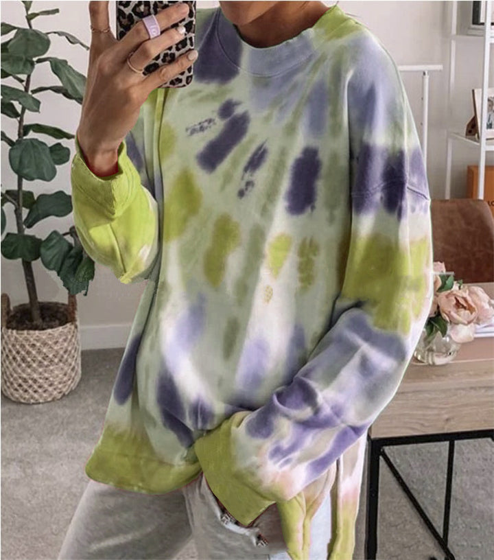 Damen stylishes Batik-Sweatshirt mit lockerer Passform und Rundhalsausschnitt Echoarchiv