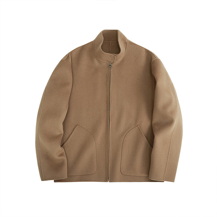Herren Kurzgeschnittene Wollfleece-Übergangsjacke mit Stehkragen und geschwungenen Eingrifftaschen Echoarchiv