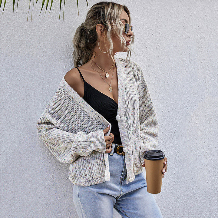 Damen Kurzgeschnittener Oversize-Strickcardigan mit großen Knöpfen und Strukturstrick Echoarchiv