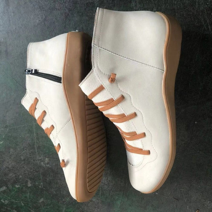 Damen nan knöchelhoher Softleder-Sneakerboot mit seitlichem Reißverschluss elastischer Zierschnürung und ergonomischer Komfortsohle Echo Archiv