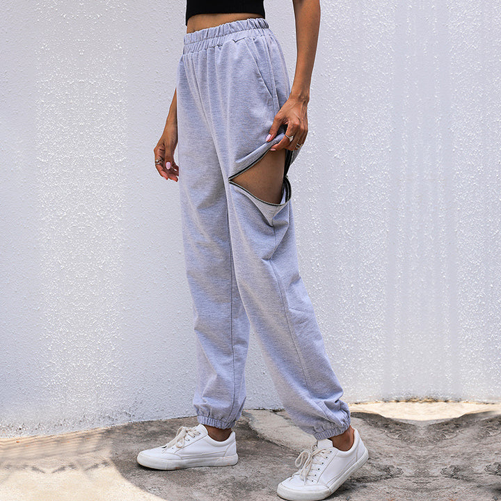 Damen Lässige High-Waist Sweathose mit Reißverschlusstasche und elastischem Saum Echoarchiv