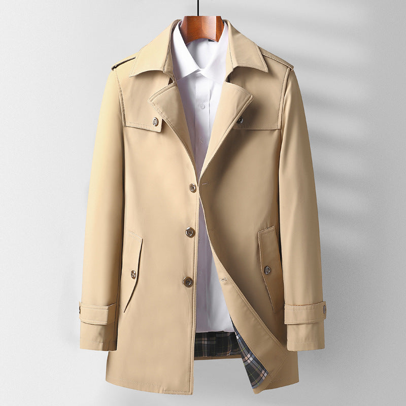 Herren Midilanger Funktions-Trenchcoat mit Schulterklappen, Pattentaschen und kariert gefütterter Innenblende Echo Archiv