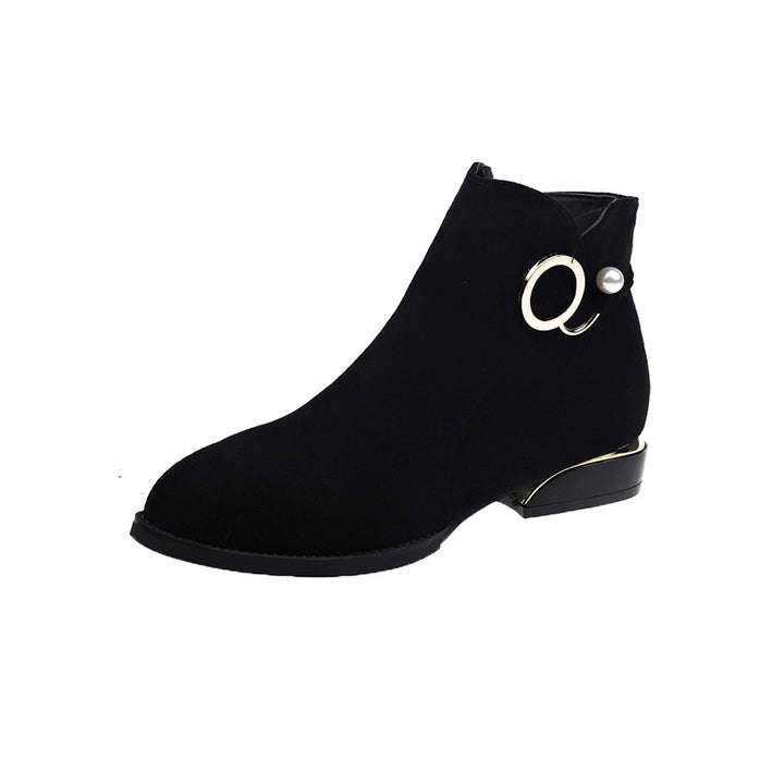 Damen nan knöchelstiefel aus Veloursimitat mit seitlichem Reißverschluss goldener Absatzkante und Perlenring Echo Archiv