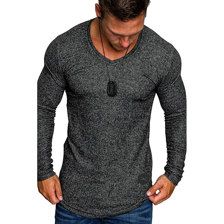 Herren Langarmshirt mit modernem V-Ausschnitt und körperbetonter Passform Echoarchiv