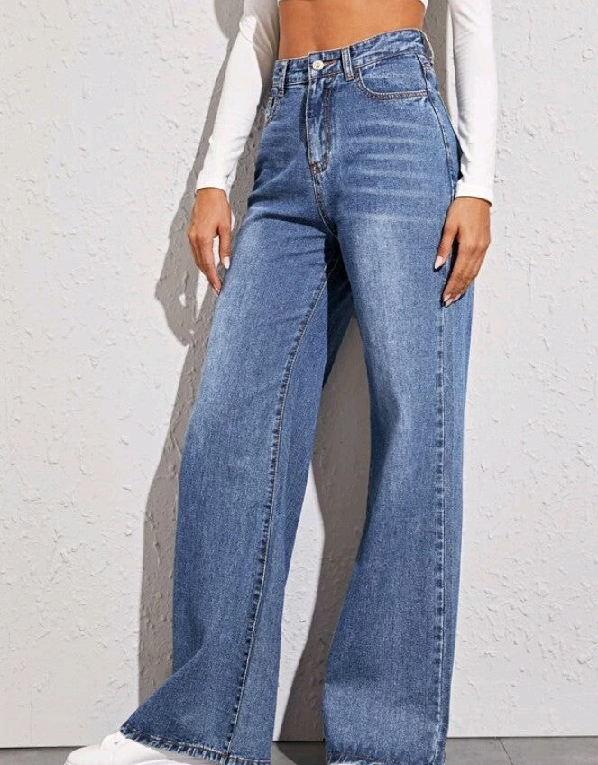Damen nan hochgeschnittene weite Denim-Jeans mit extra weitem Bein und rohem Saum Echo Archiv