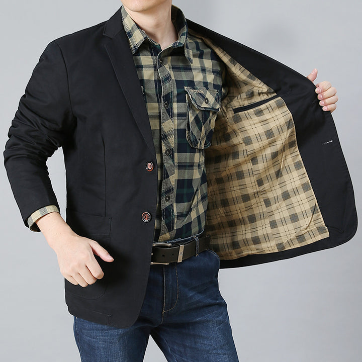 Herren legerer Baumwollblazer mit aufgesetzten Taschen und klassischem Knopfverschluss Echo Archiv