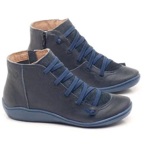 Damen nan knöchelhoher Softleder-Sneakerboot mit seitlichem Reißverschluss elastischer Zierschnürung und ergonomischer Komfortsohle Echo Archiv