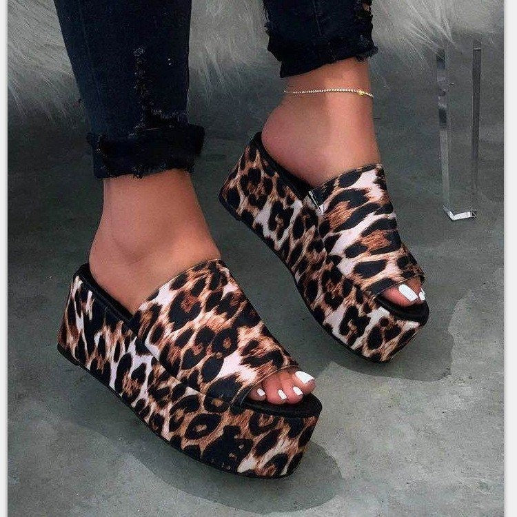 Damen nan Plateau-Mule mit Leopardenprint, offener Zehenpartie und gepolstertem Komfortfußbett Echo Archiv