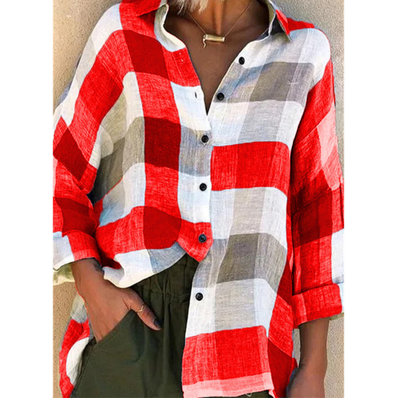 Damen nan oversized Leinenbluse mit großem Karo-Muster und legerem Hemdkragen Echo Archiv