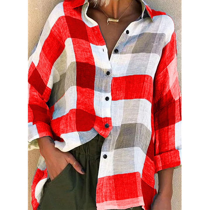 Damen nan oversized Leinenbluse mit großem Karo-Muster und legerem Hemdkragen Echo Archiv