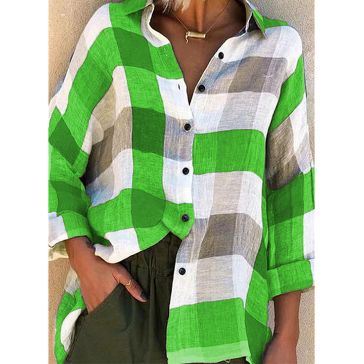 Damen nan oversized Leinenbluse mit großem Karo-Muster und legerem Hemdkragen Echo Archiv
