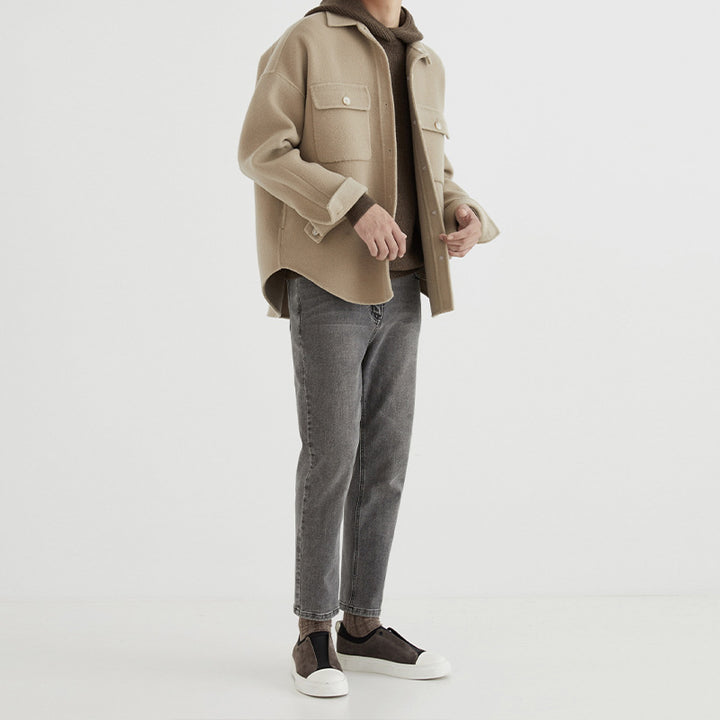 Herren Overshirt aus Wollmix mit überschnittener Schulter und aufgesetzten Brusttaschen Echoarchiv