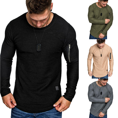 Herren Langärmeliges Struktur-Longsleeve mit Reißverschlusstasche am Oberarm Echo Archiv