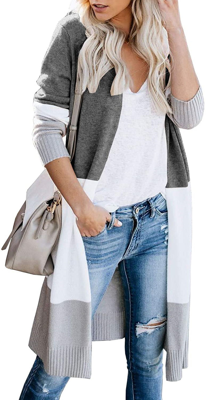 Damen Longline-Cardigan mit Colorblock, geripptem Saum und offener Front Echo Archiv