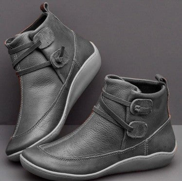 Damen nan knöchelhohe Freizeit-Stiefelette aus softem Lederimitat mit gepolstertem Komfortfußbett und dekorativen Klettriemen Echo Archiv