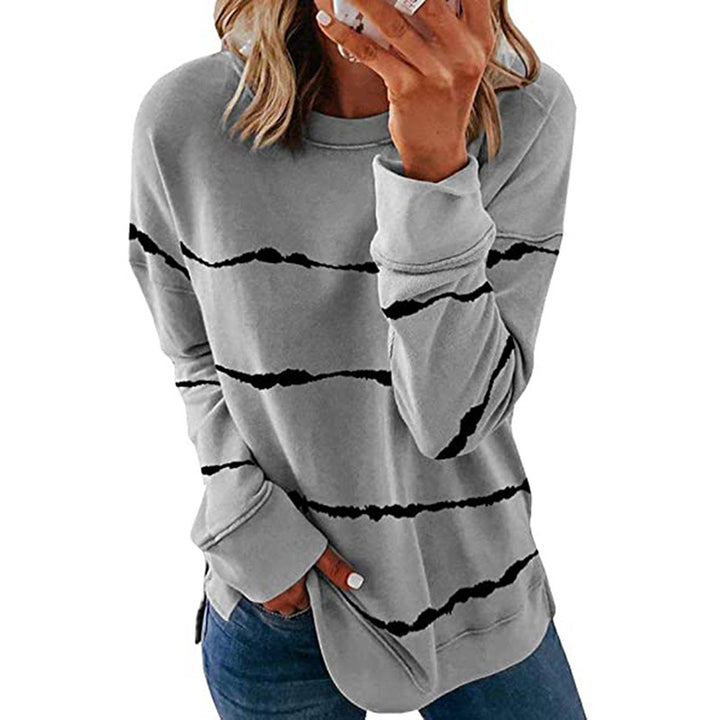 Damen nan lässiges Oversize-Sweatshirt mit wellenförmigem Streifenmuster Rundhals Seitenschlitzen und gerundetem Saum Echo Archiv