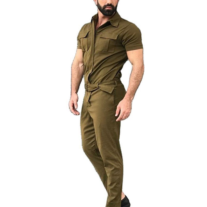 Herren nan Kurzarm-Arbeits-Overall mit Taillengürtel und Brusttaschen Echo Archiv