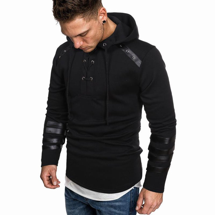 Herren Hoodie mit Lederapplikationen und modischem Stehkragen Echoarchiv
