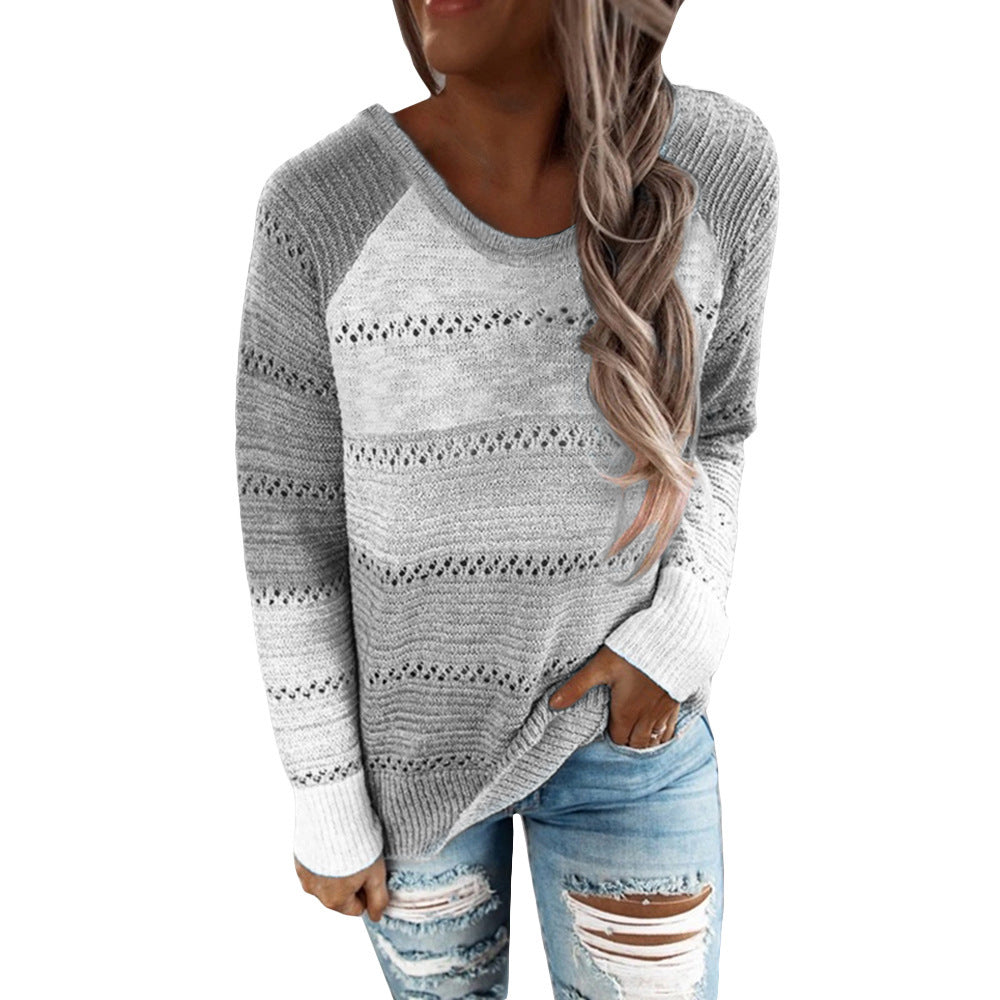 Damen Lässiger Strickpullover mit Ajour‑Muster, Colourblock‑Einsätzen und lockerer Passform Echoarchiv