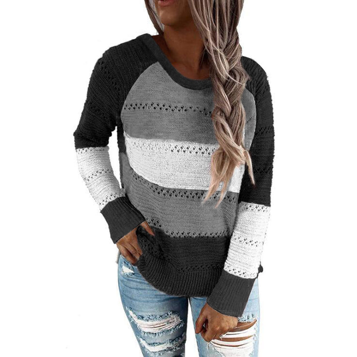Damen Lässiger Strickpullover mit Ajour‑Muster, Colourblock‑Einsätzen und lockerer Passform Echoarchiv