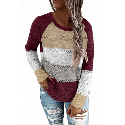 Damen Lässiger Strickpullover mit Ajour‑Muster, Colourblock‑Einsätzen und lockerer Passform Echoarchiv