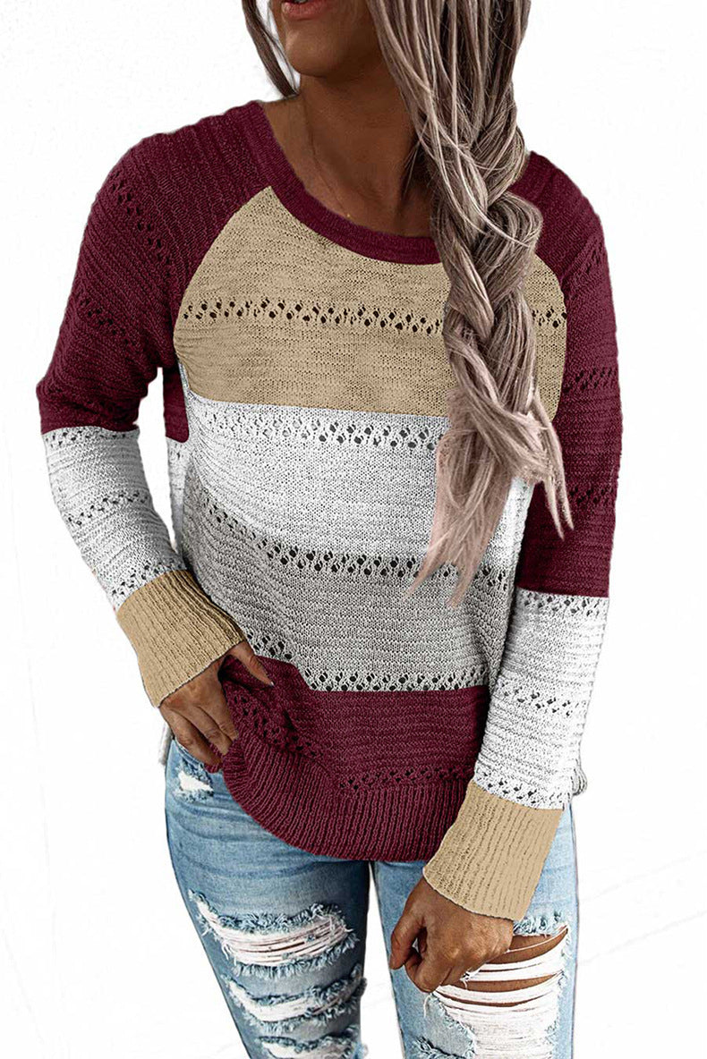 Damen Lässiger Strickpullover mit Ajour‑Muster, Colourblock‑Einsätzen und lockerer Passform Echoarchiv