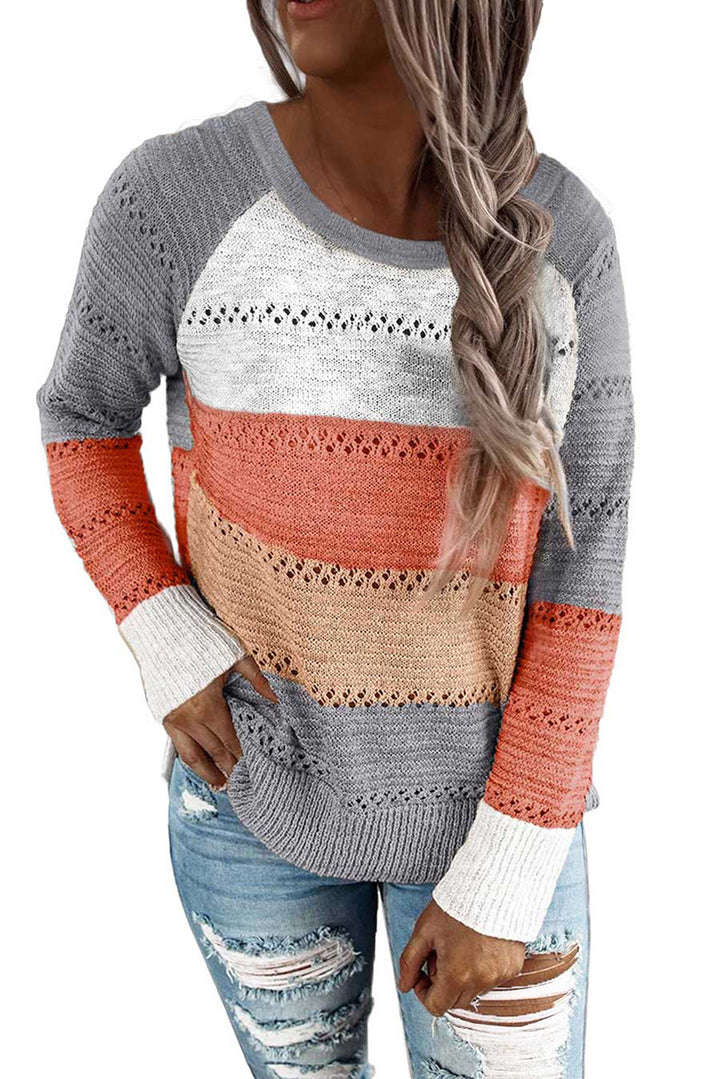 Damen Lässiger Strickpullover mit Ajour‑Muster, Colourblock‑Einsätzen und lockerer Passform Echoarchiv