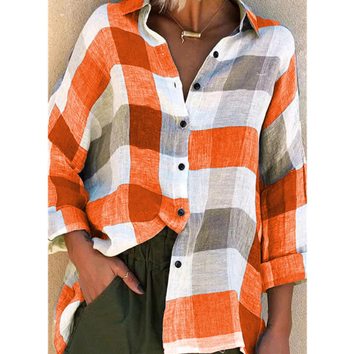 Damen nan oversized Leinenbluse mit großem Karo-Muster und legerem Hemdkragen Echo Archiv