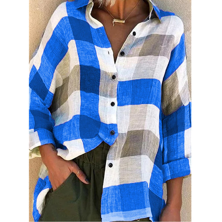 Damen nan oversized Leinenbluse mit großem Karo-Muster und legerem Hemdkragen Echo Archiv