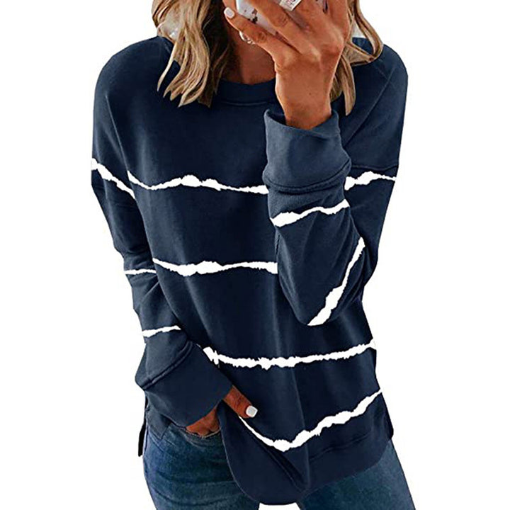 Damen nan lässiges Oversize-Sweatshirt mit wellenförmigem Streifenmuster Rundhals Seitenschlitzen und gerundetem Saum Echo Archiv