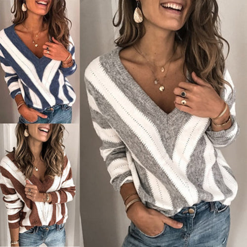 Damen Oversize V-Ausschnitt-Pullover mit Chevron-Intarsie und Ajourstrick Echo Archiv