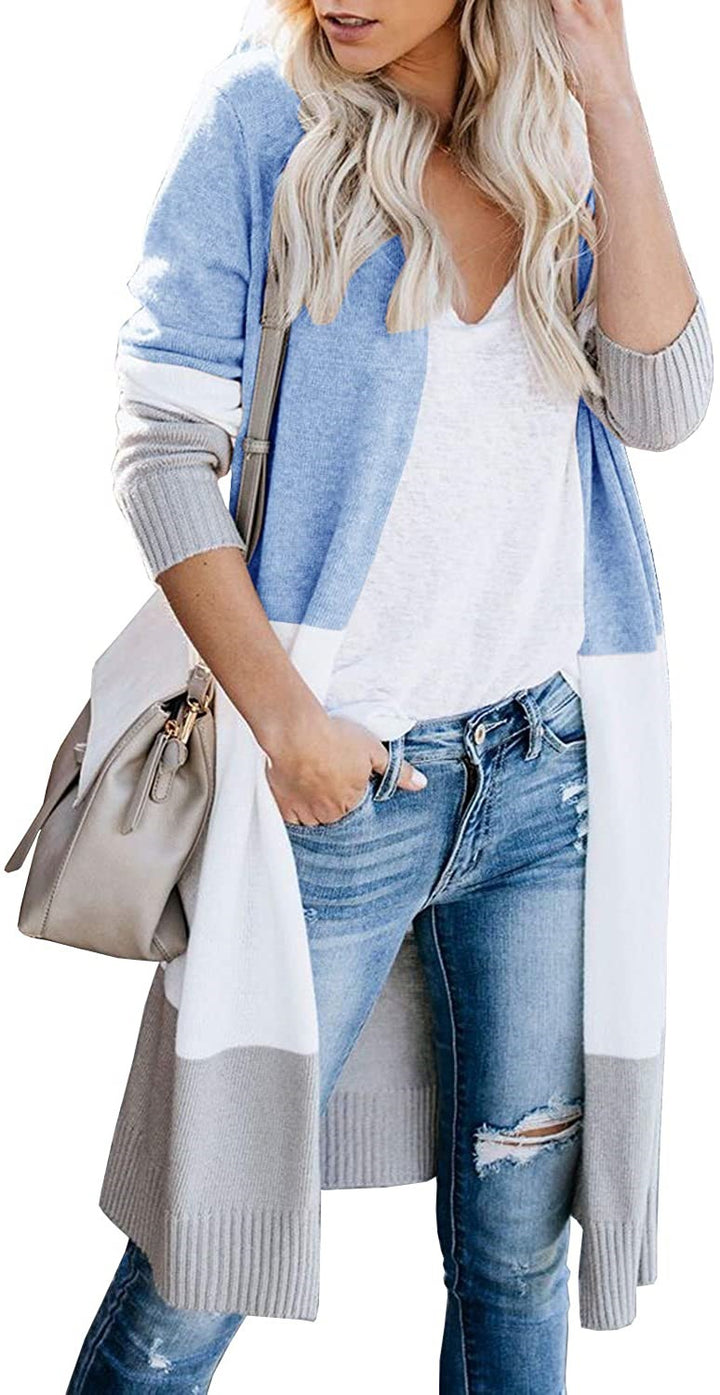 Damen Longline-Cardigan mit Colorblock, geripptem Saum und offener Front Echo Archiv