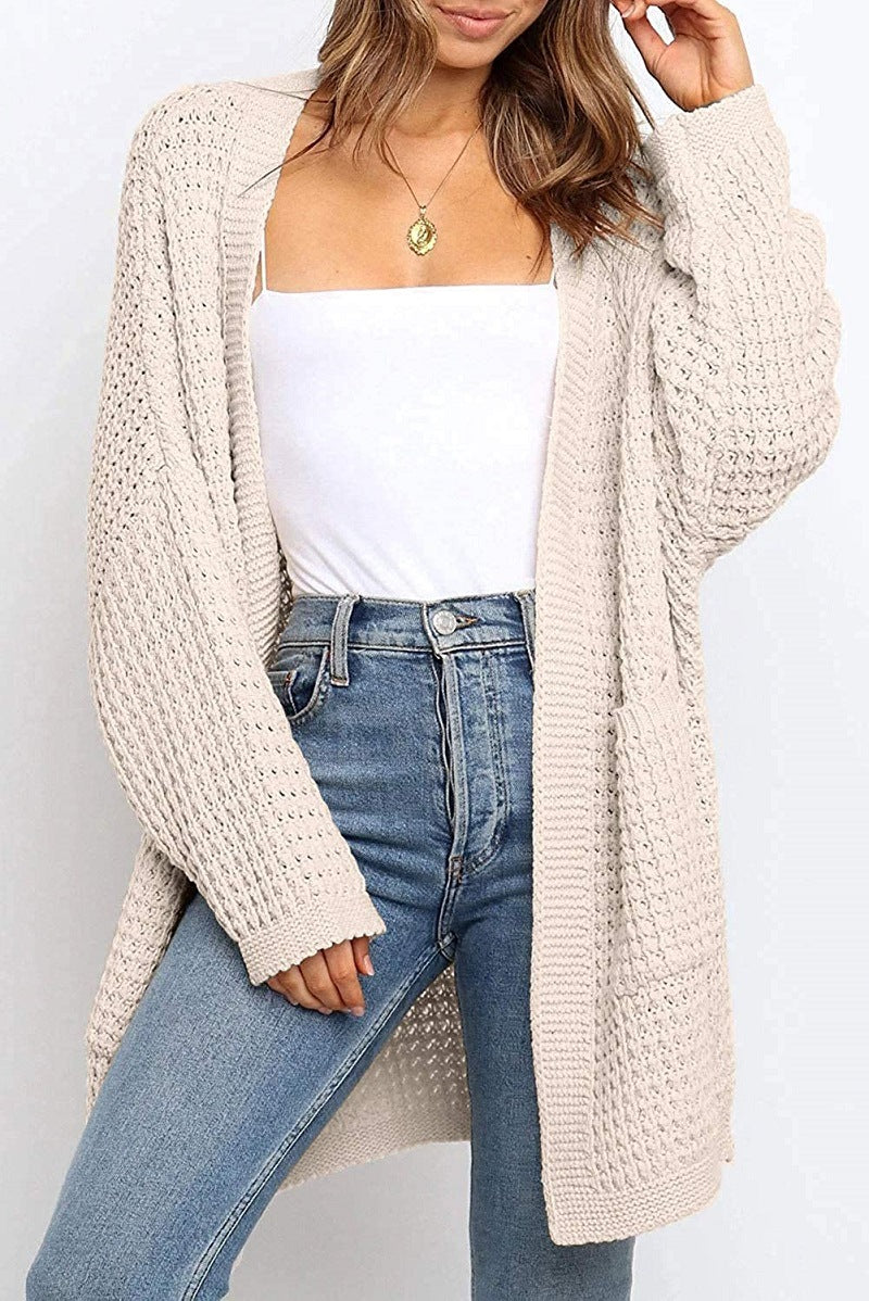 Damen Langer Offener Grobstrick-Cardigan im Cocoon-Schnitt mit Eingrifftaschen Echo Archiv