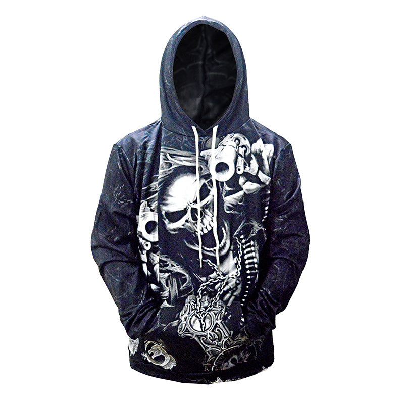 Herren Kapuzenpullover mit allover Totenkopf-Print & Kängurutasche Echoarchiv