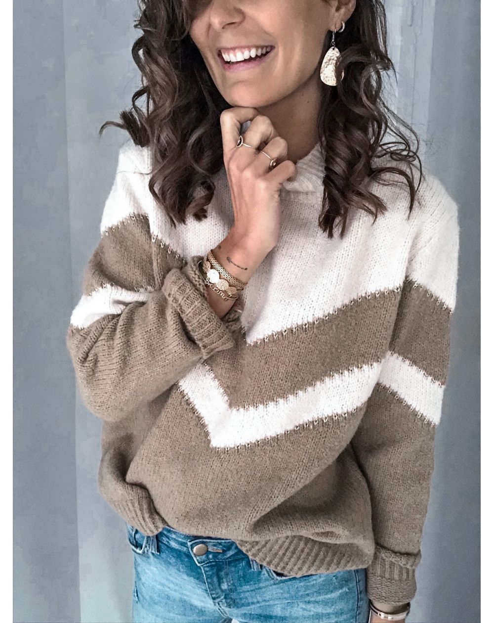 Damen Strickpullover mit hohem Stehkragen und Chevron‑Muster Echo Archiv