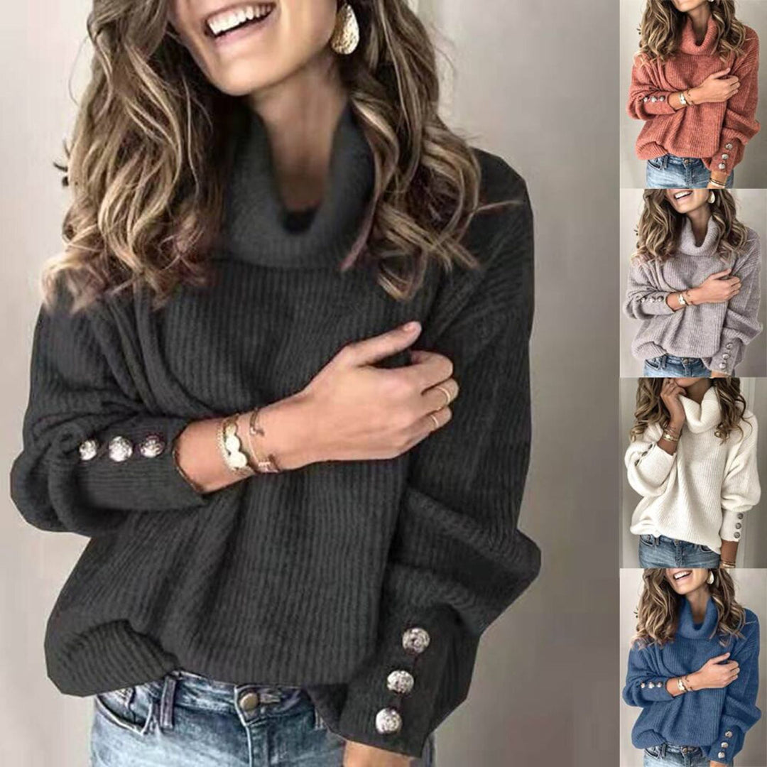 Damen Oversize-Rollkragenpullover mit Rippstruktur und Zierknopfleiste Echo Archiv