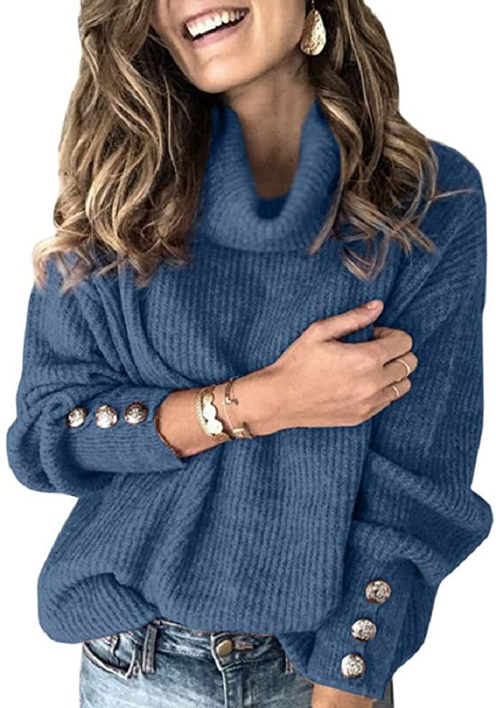 Damen Oversize-Rollkragenpullover mit Rippstruktur und Zierknopfleiste Echo Archiv