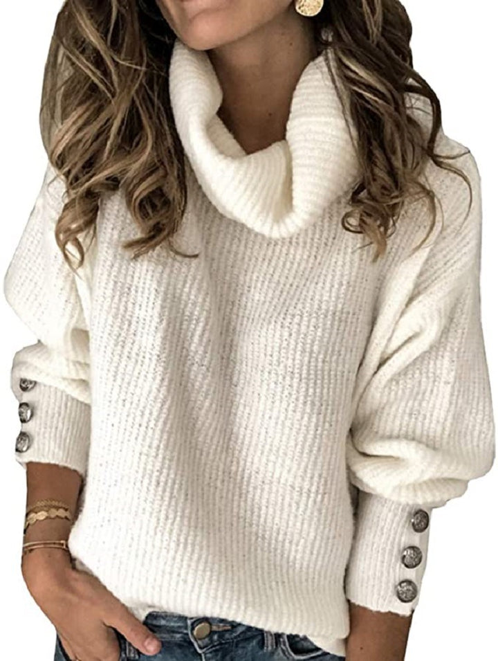 Damen Oversize-Rollkragenpullover mit Rippstruktur und Zierknopfleiste Echo Archiv