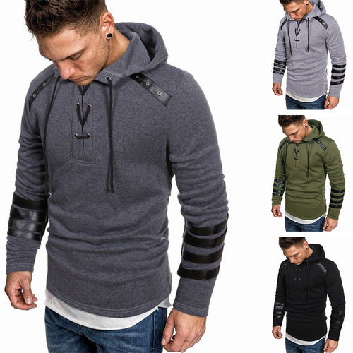 Herren Hoodie mit Lederapplikationen und modischem Stehkragen Echoarchiv