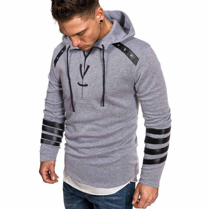 Herren Hoodie mit Lederapplikationen und modischem Stehkragen Echoarchiv