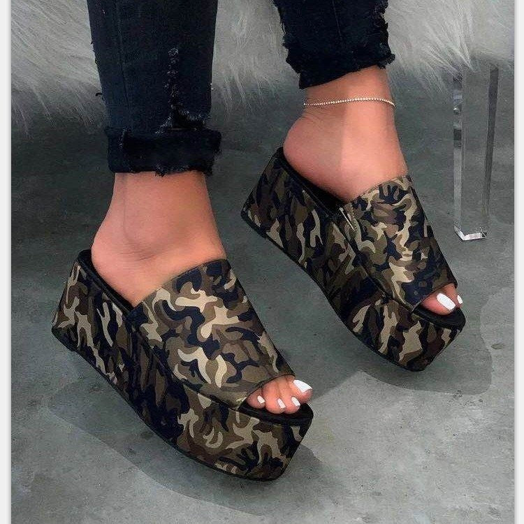 Damen nan Plateau-Mule mit Leopardenprint, offener Zehenpartie und gepolstertem Komfortfußbett Echo Archiv